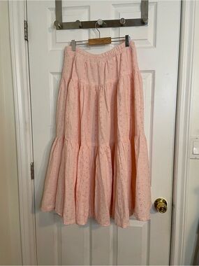 *Free With Purchase* Light Pink Eyelet Tiered Maxi/Midi Skirt Size M